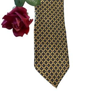 DiMOGGIO Handmade Foulard Silk Tie Yellow-Gold Black NWOT